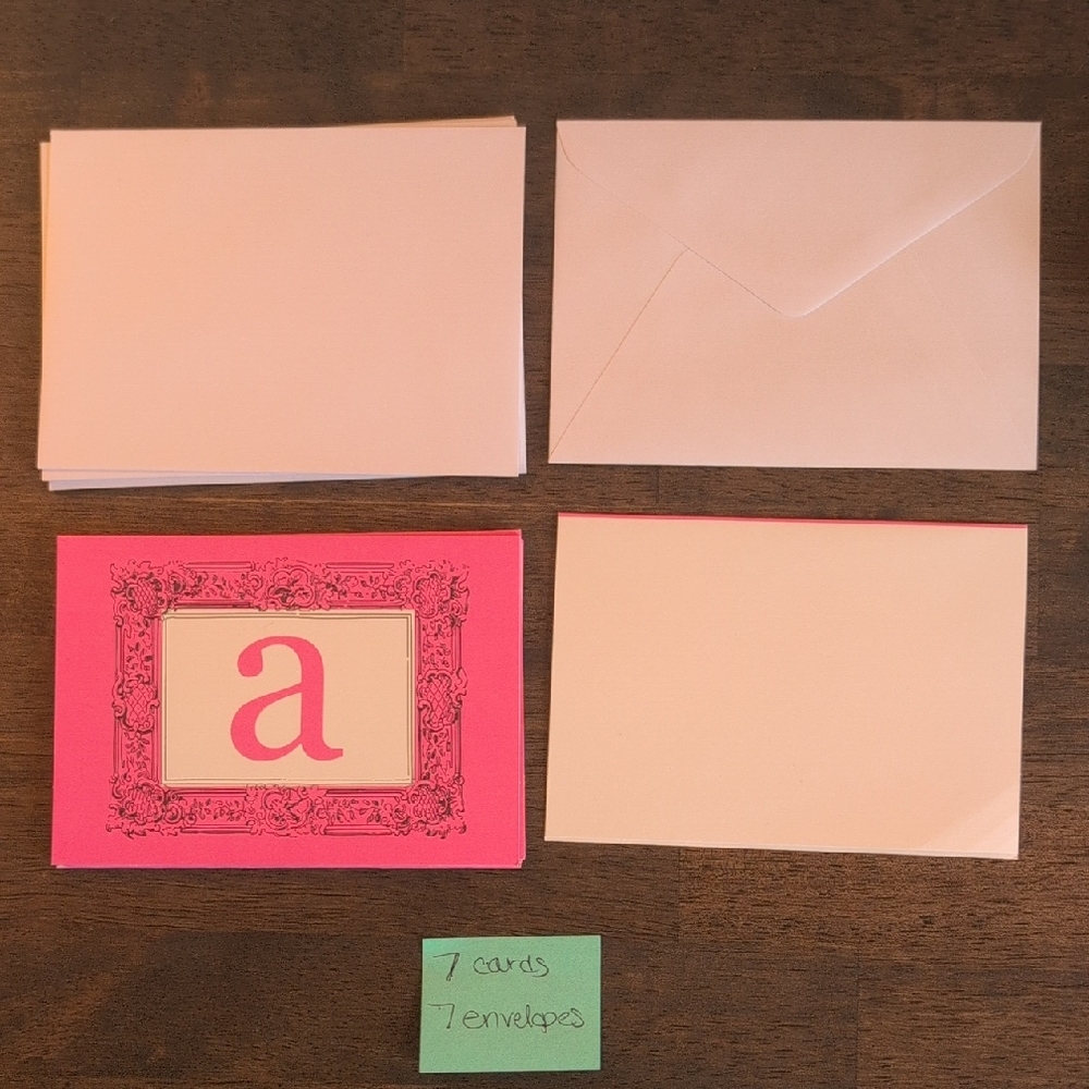 Pink and White Monogrammed Note Cards Set